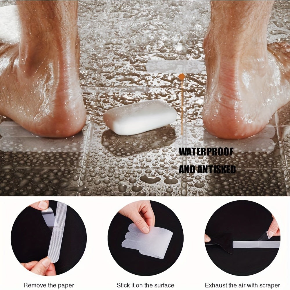 Bathroom Transparent Anti-Slip Stickers Set - Includes 10/20/40 Pieces. These grip stickers are designed to provide a non-slip surface for your bath mat, shower strips, or flooring. Made from PVC material, these stickers ensure safety in the bathroom.