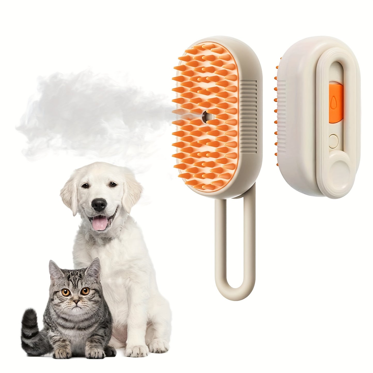 3-in-1 Rechargeable Steam Pet Brush for Cats and Dogs - Self-Cleaning with Massage, Loose Hair Removal, Battery & USB Powered, Plastic Material for Enhanced Fur Care.