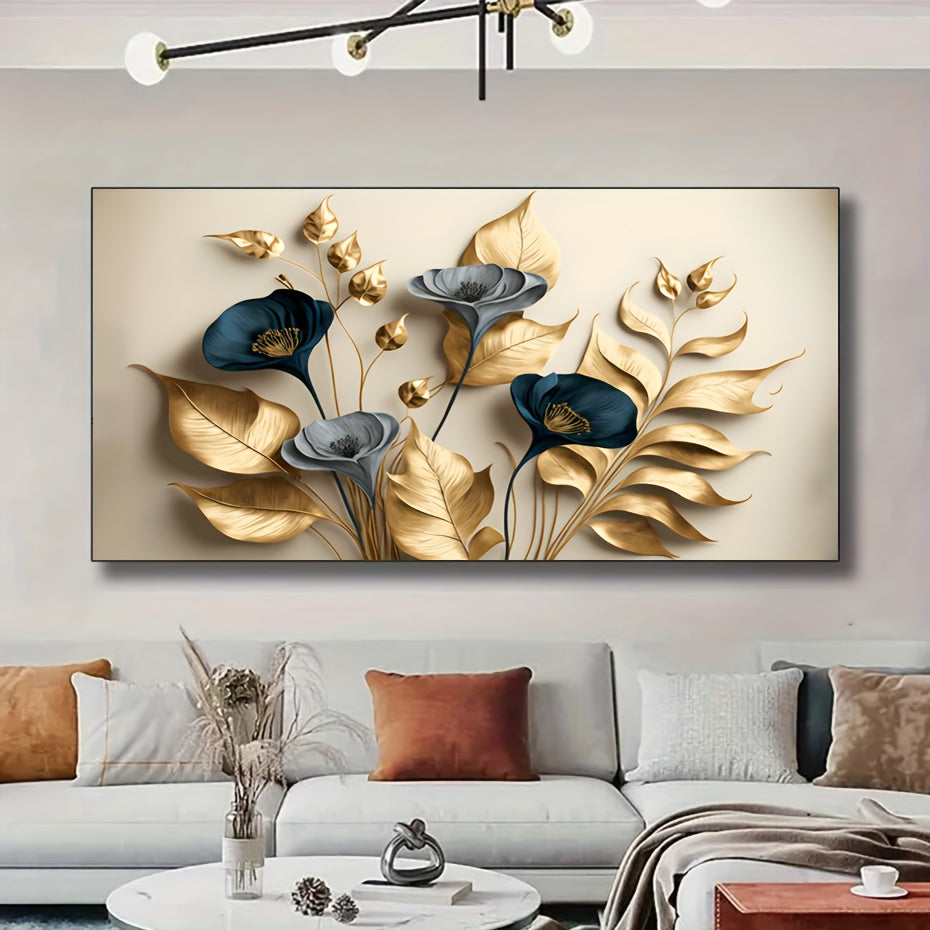 1pc Creative Canvas Poster featuring Golden Leaves Painting, Modern Art for Bedroom, Office, Living Room, Cafe, Bar, Home and Dorm Decor.