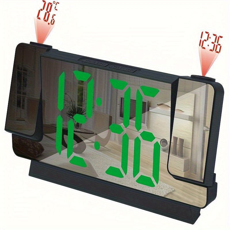 RIDAHOME Двойные проекторы LED будильник с зеркалом и отображением температуры - USB питание, современный домашний декор - Удобные и стильные цифровые часы с зеркальной отделкой, отображающие время