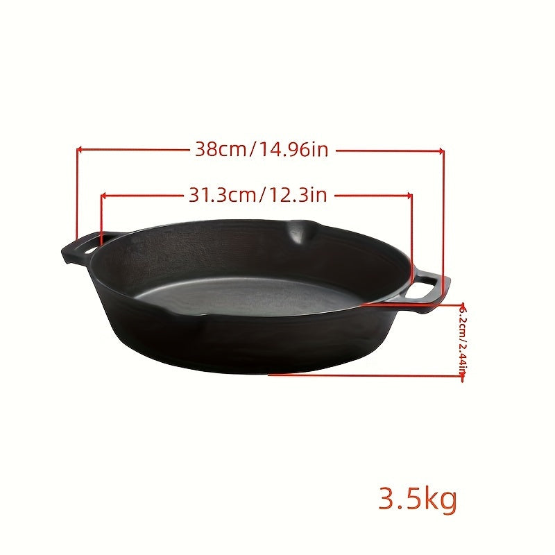 1-piece Cast Iron Skillet with Two Handles - Non-Stick, Thickened, No Coating, Oven Safe - Ideal for Searing Steak and More