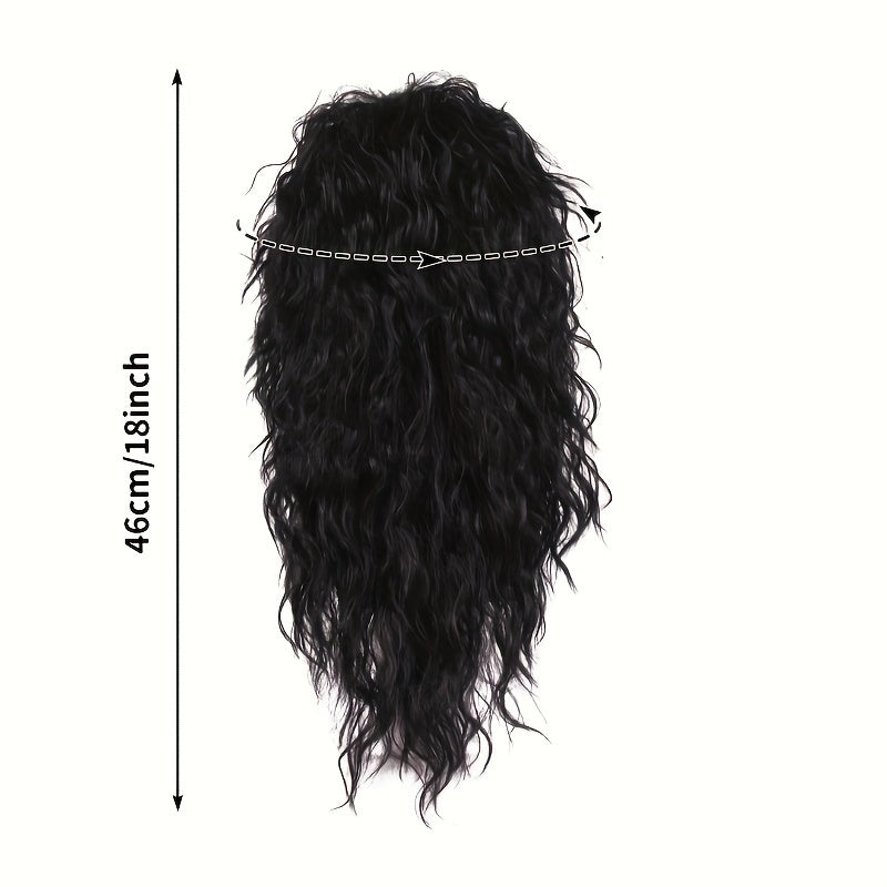 Rock out in this 80's style rock star wig, featuring fluffy coily hair with bangs in a punk-inspired design. Made from acrylic material, this unisex party costume headwear is perfect for clubbing and celebrations.