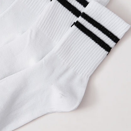 6 pairs of comfy striped print mid tube socks for women, perfect for sports and college style.