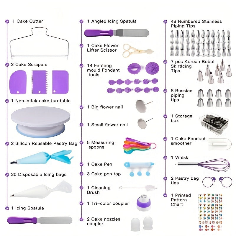 137-piece Cake Decorating Kit with Turntable, Pastry Piping Bag, Russian Piping Tips, and other Accessories - Perfect for Beginners