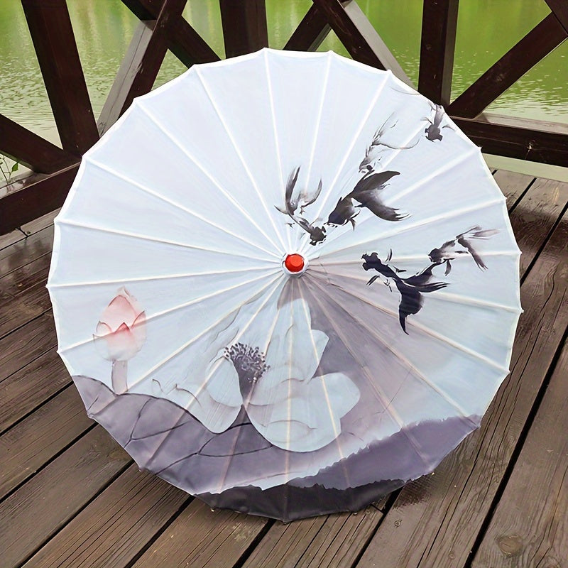 Chinese Flowers Parasol Umbrella with Cherry Blossom Sakura Floral Bamboo Handle for Sun and Rain Protection, Ideal for Weddings and Parties.