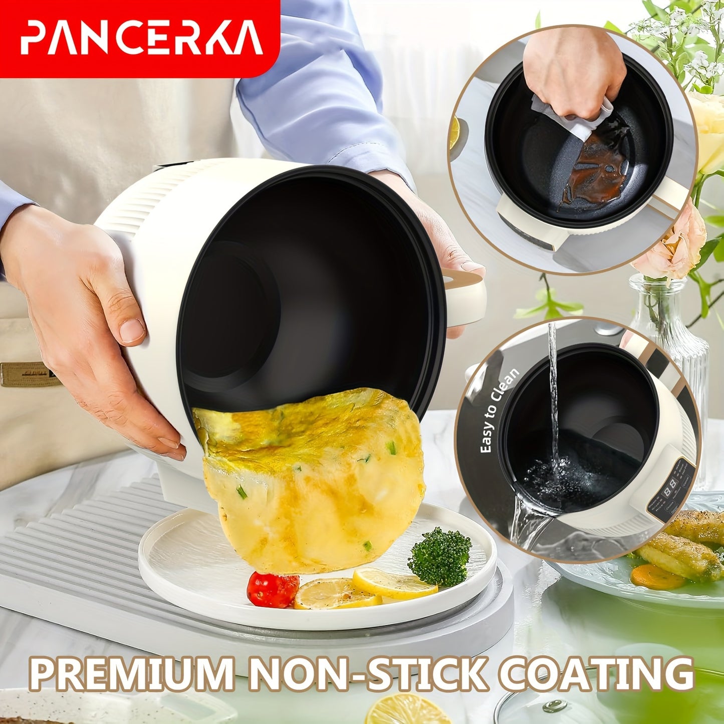 1 PANCERKA Electric Cooker, 1.0L Non-Stick Steamer with Mechanical Buttons, 220-240V, European Standard Plug, No Battery Needed