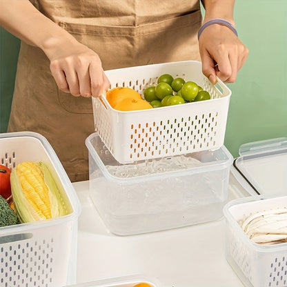 Set of 4 Storage Containers - Leak Proof & Reusable with Lids, Stackable Food Preservation Boxes for Meat, Fruit, and Vegetables. Ideal for Kitchen Organization & Accessories.