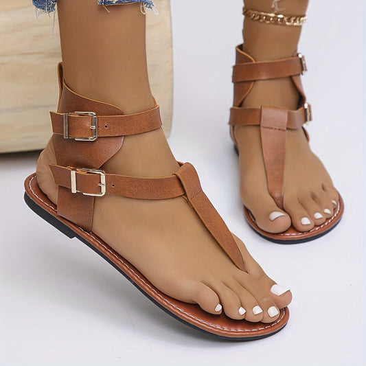 Women's thong sandals with buckle belts - lightweight, soft sole casual shoes for summer beach and vacation wear.