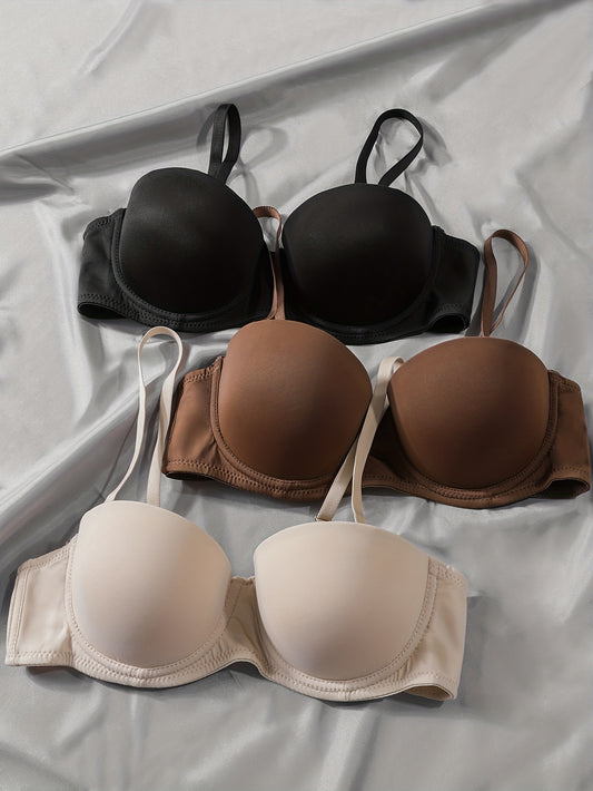 3 Simple Solid T-Shirt Bras: Comfortable Push Up Bras for Women