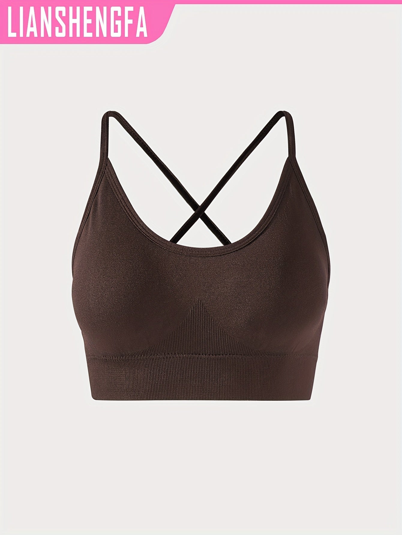 High-elastic sports bra with seamless design and high-intensity shock resistance, featuring breathable cross shoulder straps for yoga and fitness.