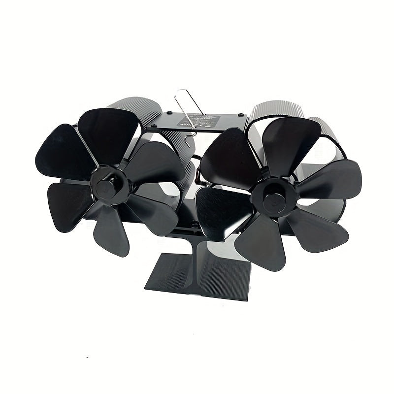 Two-Headed Fireplace Fan with Thermo-Electric Technology, Auto Start, High Heat Resistance, 6 Blade Design, Energy-Efficient and Quiet, Made of Premium Aluminum Alloy, Durable and Corrosion-Resistant, Provides Air Circulation for Freestanding Stoves