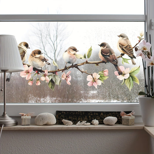 Beautiful Bird-Themed Window Clings, Waterproof Static Decals for Home & Office Decor, 24.89cm x 59.94cm