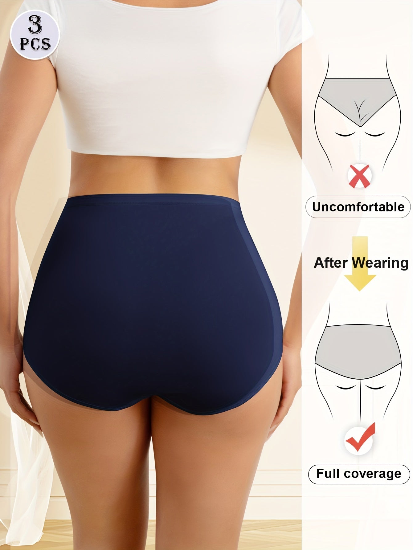 3 Women's high waist brief panties with body shaping and tummy control for comfort and skin-friendliness.