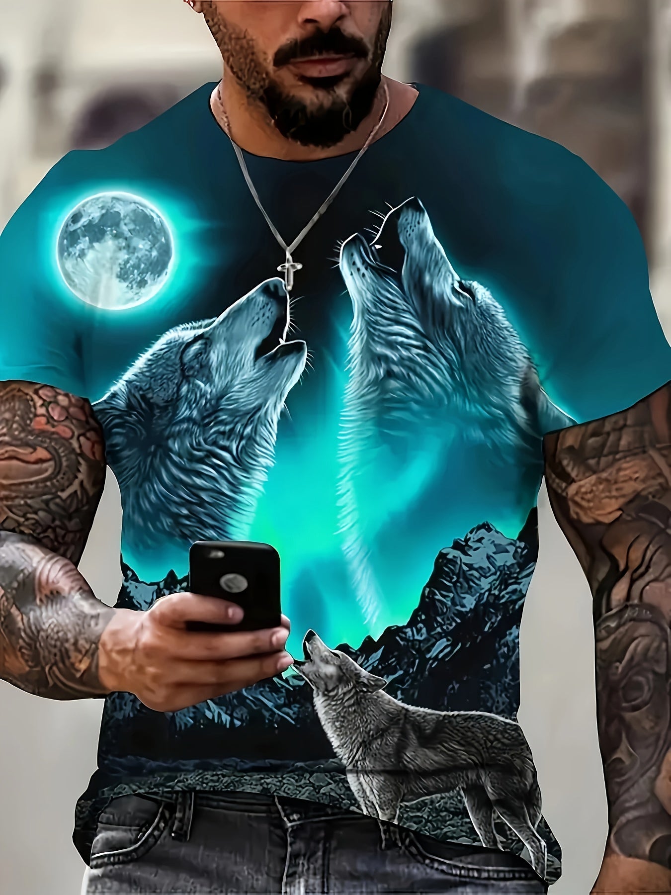 Men's 3D Wolf Print T-Shirt - Ideal for Summer Outdoor Activities