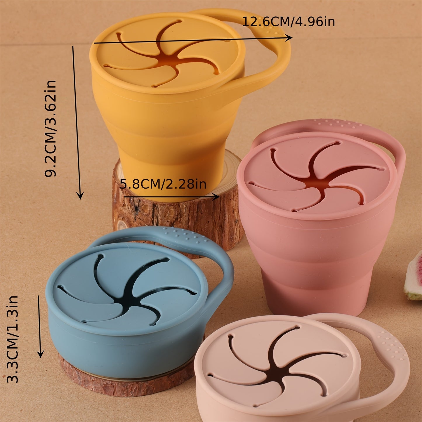 1pc HAILIAN Silicone Collapsible Cup for Kids, BPA-free, durable, high-temperature resistant, with snack storage bowl, suitable for ages 0-3, dishwasher safe.