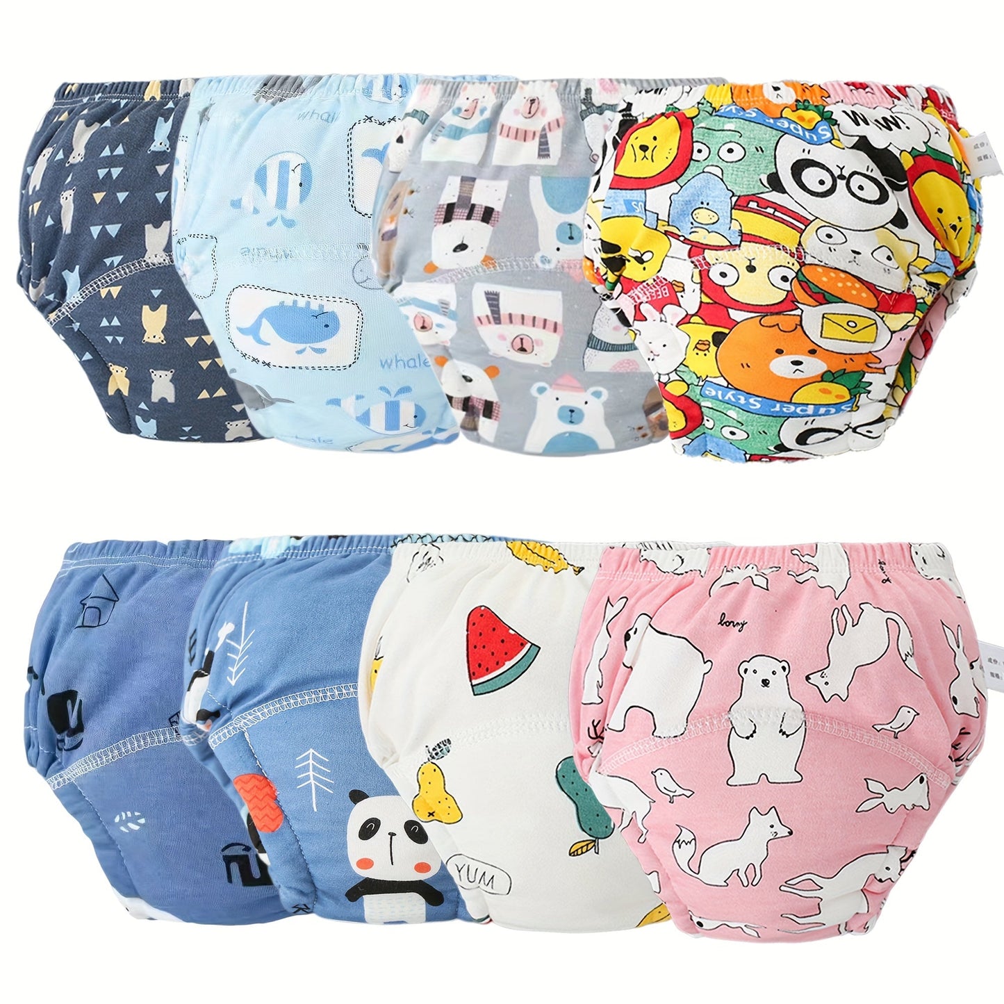 Washable Training Diapers Set for Kids - 8 Pieces of Soft Cotton, Knit Fabric with Adorable Cartoon Designs - Ideal for Holiday Gift Giving on Christmas, Halloween, Thanksgiving, Easter, and New Year's