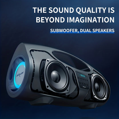 ZEALOT P1 40W Wireless Speakers with microphone, 7200mAh battery, 16 hours playtime, loud stereo, booming bass. Includes charging cable, aux cable, TF USB plug-in card compatibility, and