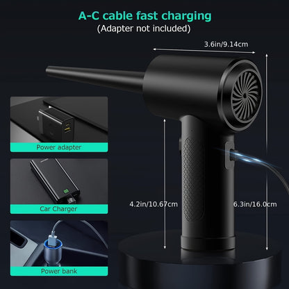 Portable rechargeable dust collector with USB charging, 5.3 KPa suction power, ABS material, multiple attachments for cleaning keyboards, cameras, and cars, keyboard cleaner; modern tech