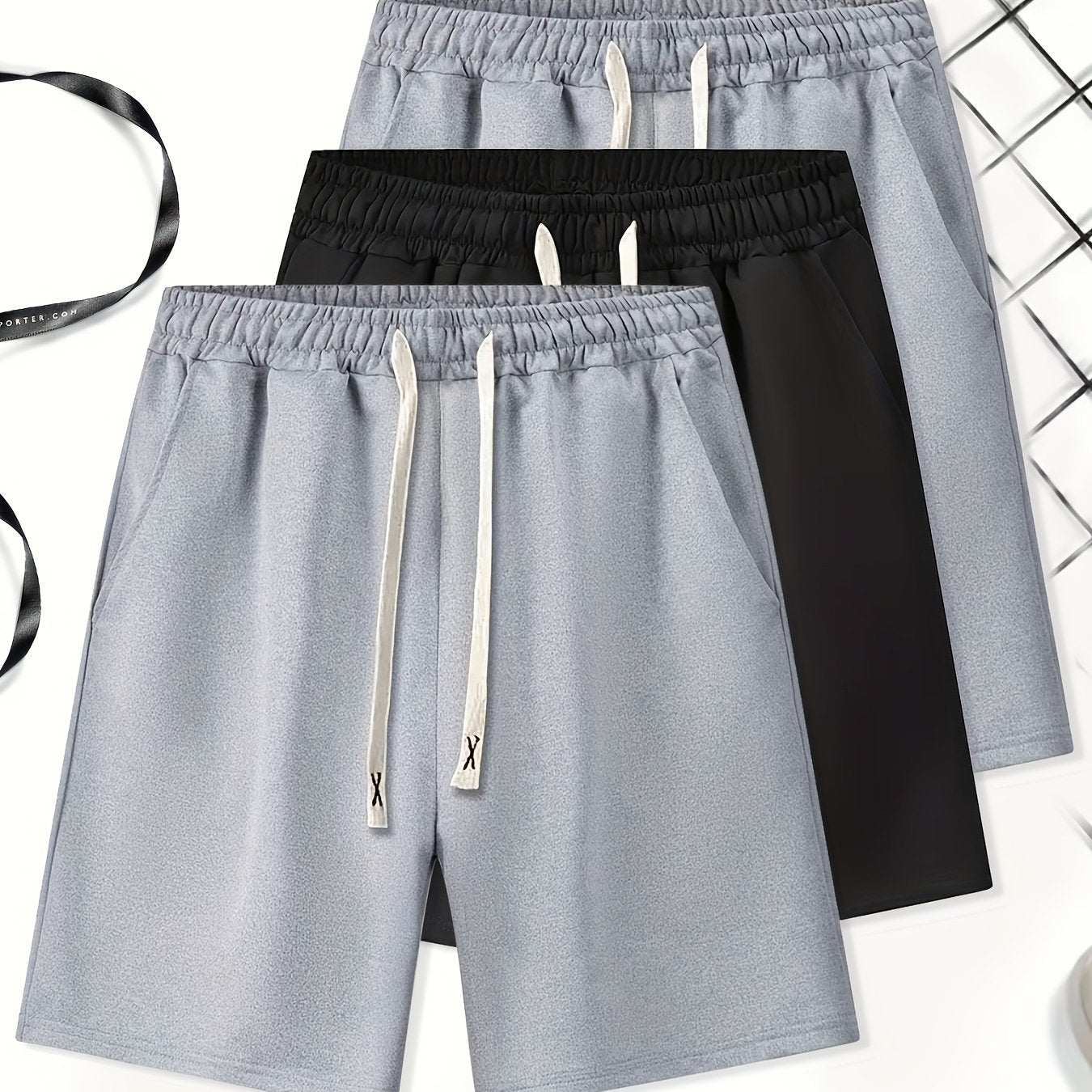 Solid 3-piece shorts for plus size men, perfect for summer outdoor sports.