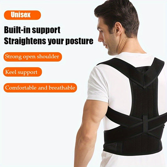 Unisex posture corrector: adjustable, breathable design to support back and shoulders.