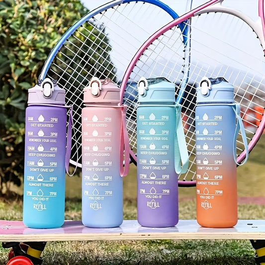 Insulated plastic water bottle with time marker, leakproof and durable, great for gym, outdoor, travel, school - ideal for holidays and gifts.