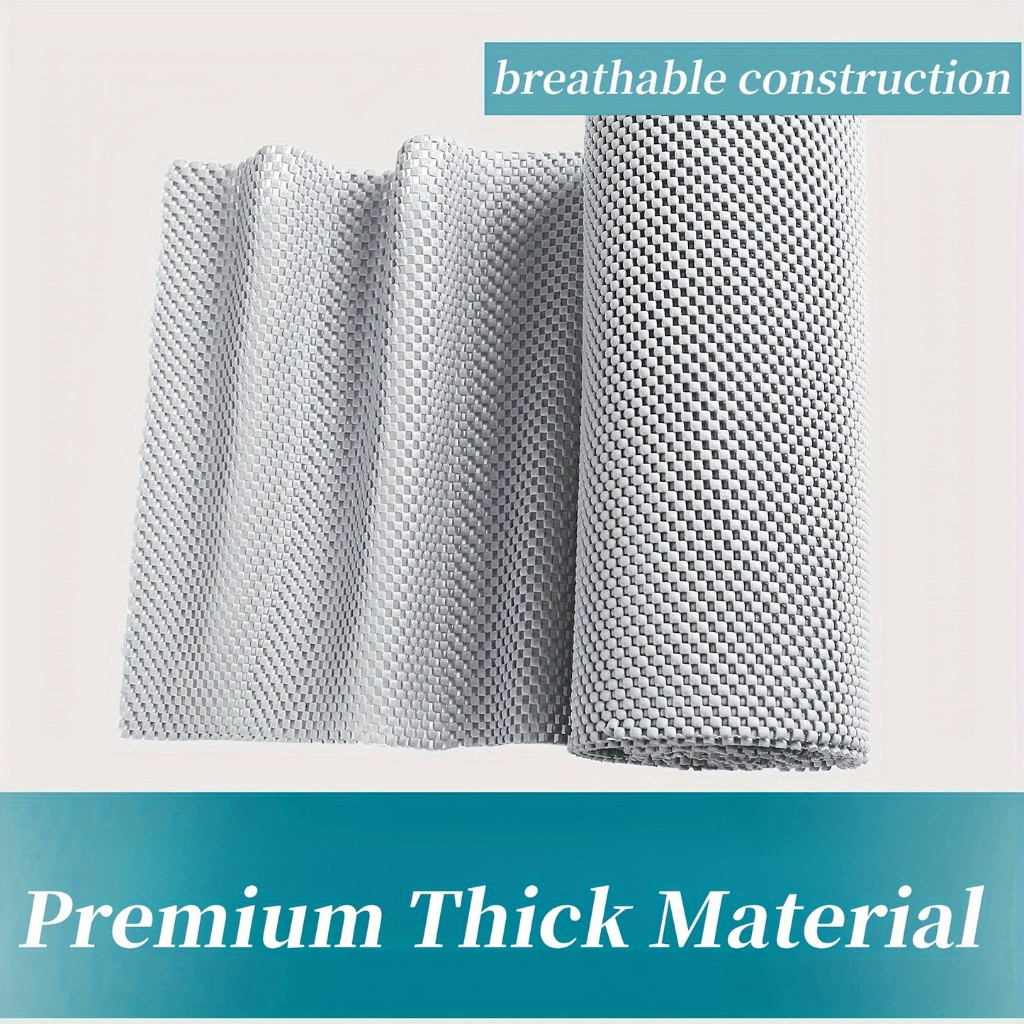 Thick non-adhesive shelf liner for cabinets, drawers, and closets - easy to install, multi-purpose and customizable.