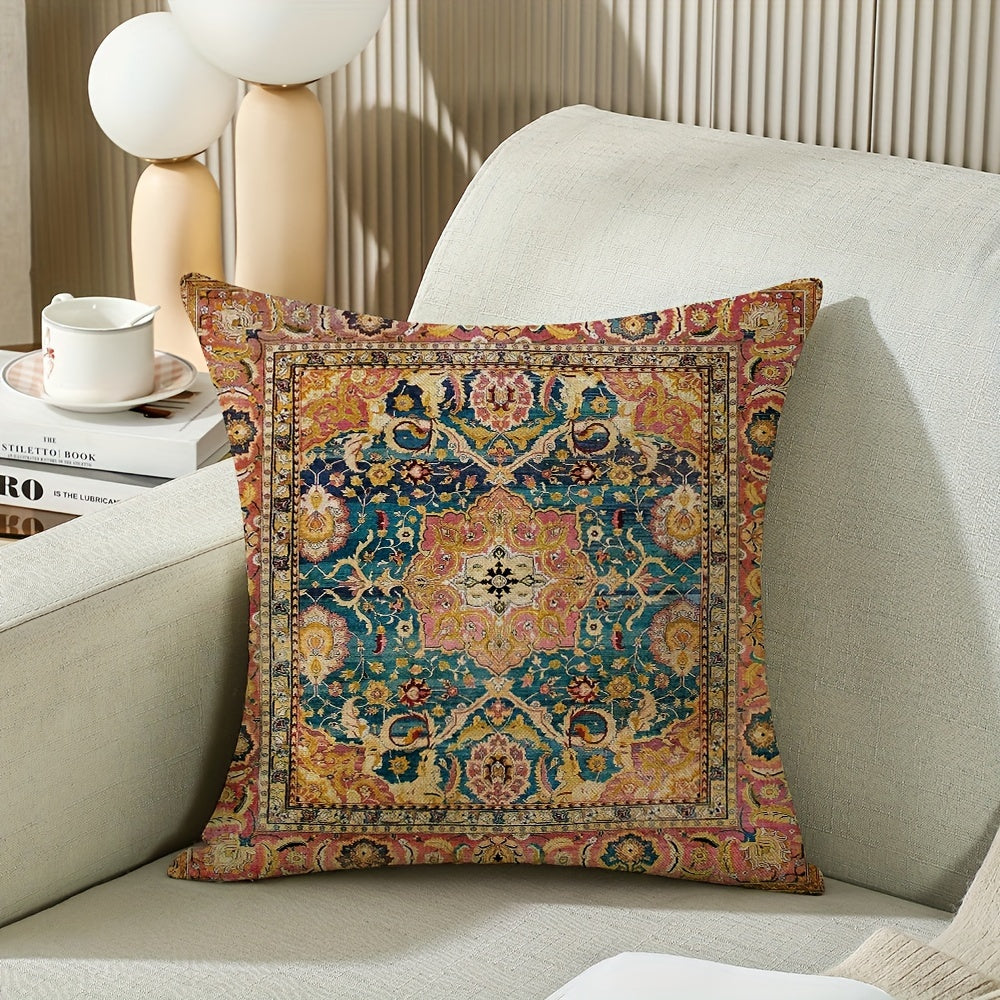 4 Boho Yostiq Qopqog'i, 45.72x45.72 sm, To'q qizil Etnik Dizayn, Tashqi Kvadrat Lino Yostiq Qopqog'i Uy Sofasi Yostiq (Yostiq Yadro Yo'q)