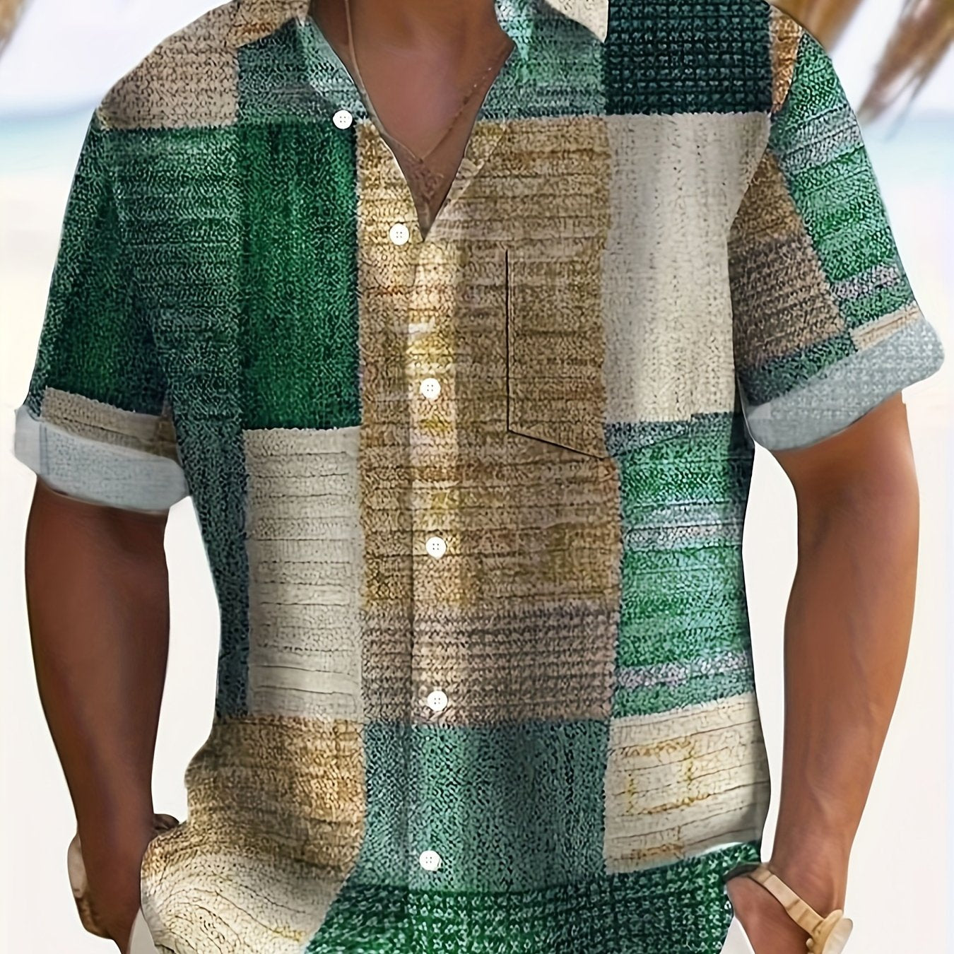 Retro Style Plus Size Men's Shirt with Geometric Print, Short Sleeves - Perfect for Summer