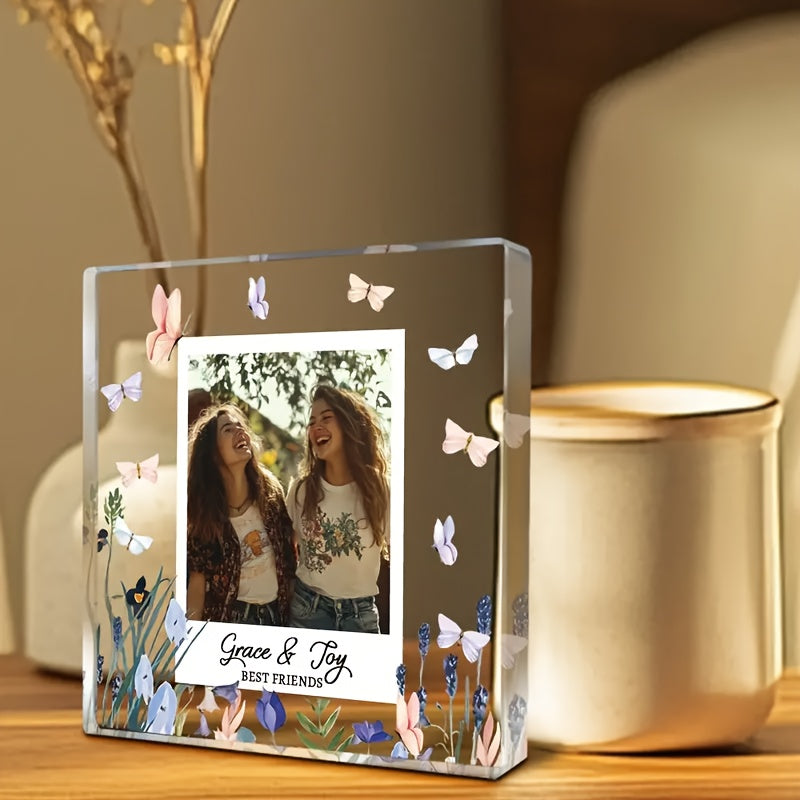 Customize your memories with a 1pc Acrylic Photo Block Frame measuring 10.01cm. This personalized Best Friends Picture Frame is a unique Friendship Keepsake, perfect for Soul Sisters, Cousins, and Aunts. It makes an ideal gift for New Year or Christmas.