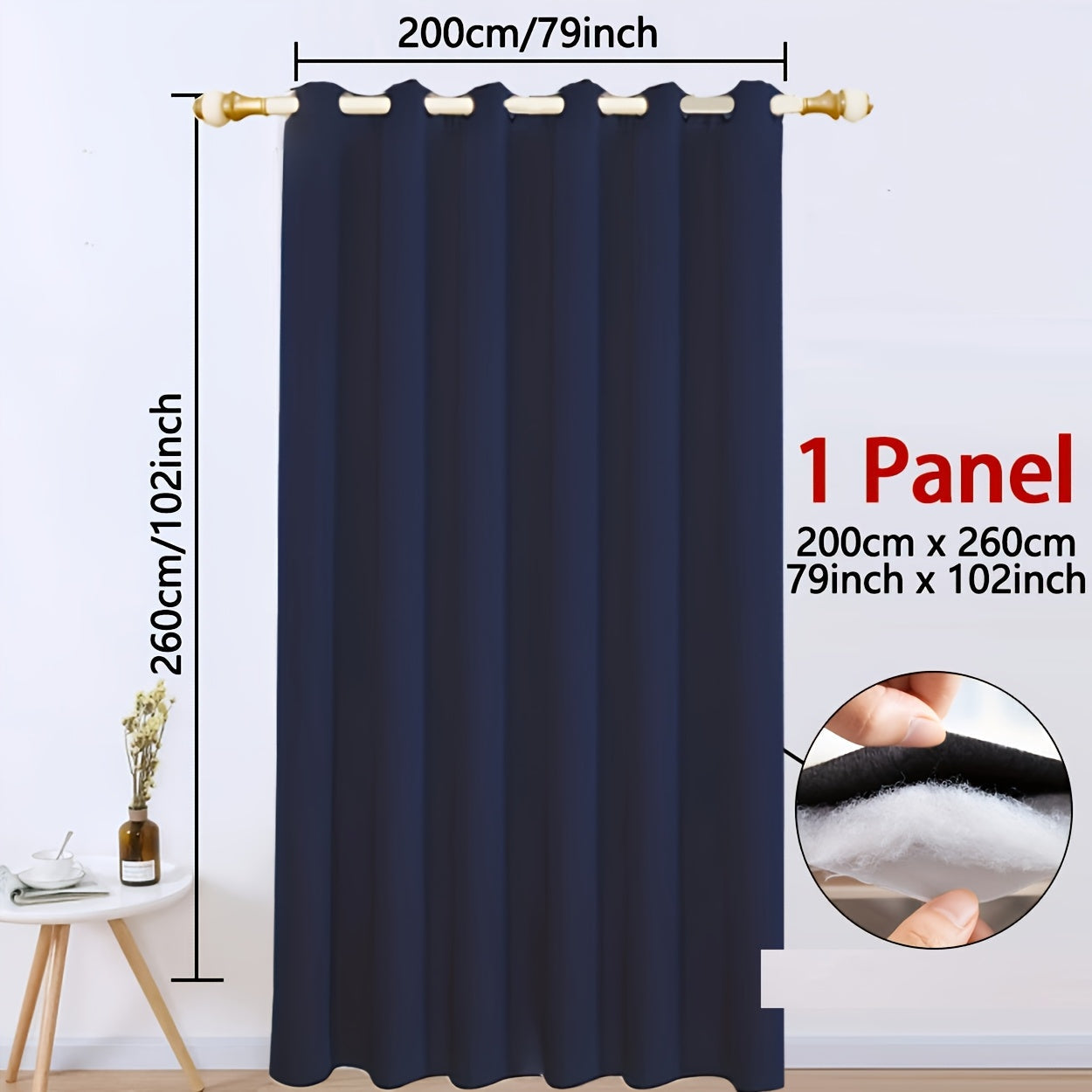 Blackout Curtain with Grommet Top, Made of 100% Polyester for All-Season Privacy. Features 3-Layer Thermal Insulation, Windproof and Cold-Proof. Perfect for Bedroom, Living Room, or Basement. Contemporary Pastoral Theme, Uncorded and Woven, Weighs 440G.