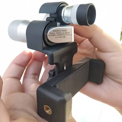 Telescopic lens and phone mount for photography enthusiasts; no power or battery required.