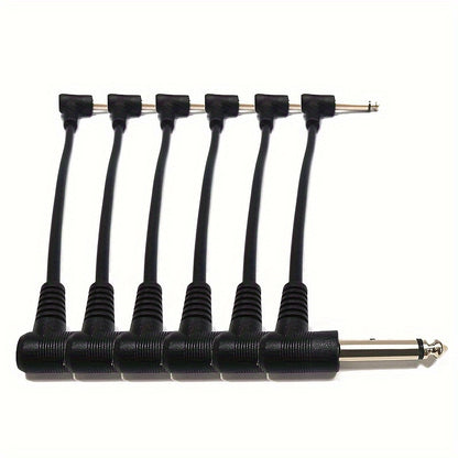 6pcs Black Guitar Effects Cable with 6.35mm Curved Connector, 18cm