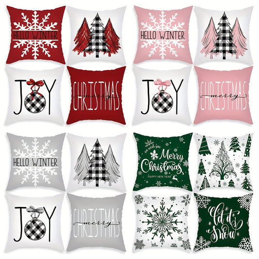 Set of 4 Merry Christmas Throw Pillow Covers for Home Decor in Every Room