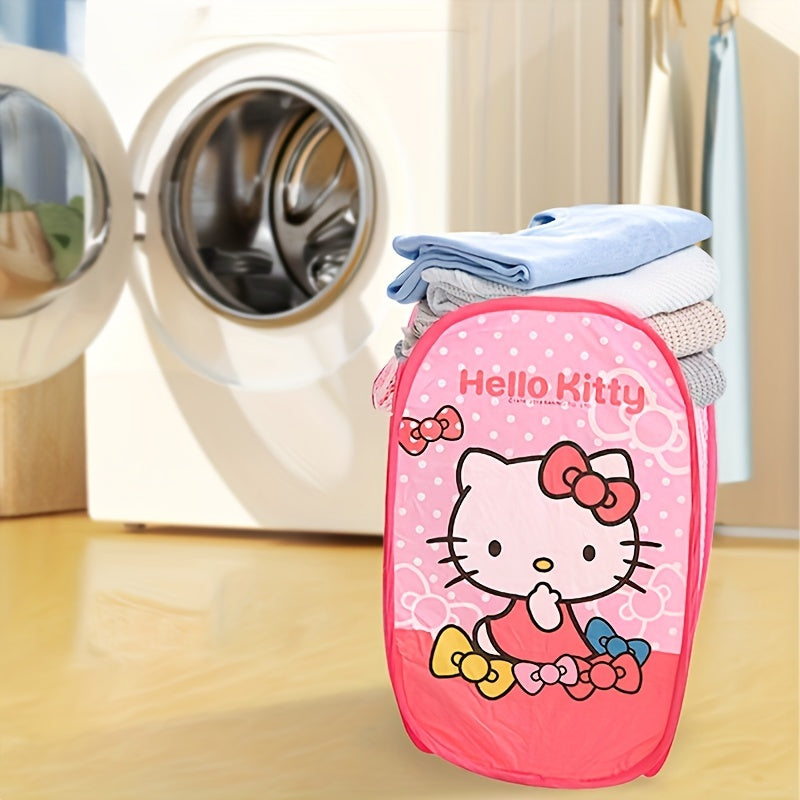 Kawaii and adorable Sanrio storage bag featuring Hello Kitty and Kuromi. This foldable organizer can be used for storing dirty clothes or as a laundry basket.