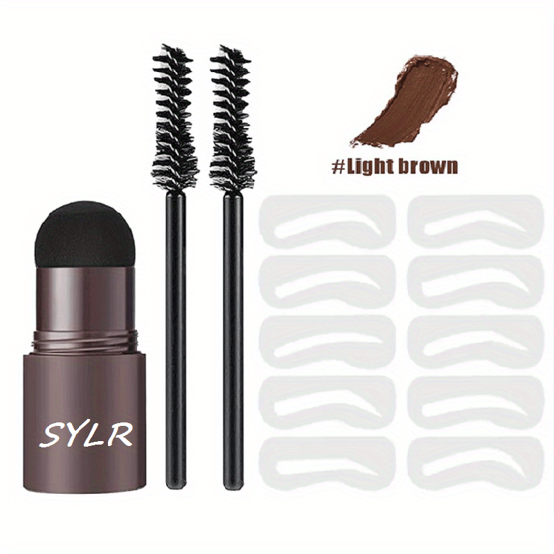 Professional one step eyebrow stamping set for women, includes waterproof pen, stencil, templates, brush, pomade, enhancers, stick for natural-looking, long-lasting eyebrow shaping.