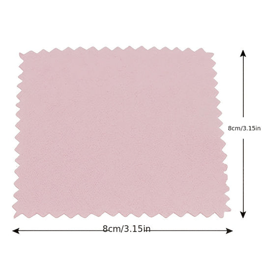 Pack of 50 Pink Jewelry Polishing Cloths made from ultra-fine microfiber to clean silver items. These non-textile polyester cloths do not contain any chemicals and are designed to shine and polish silverware.