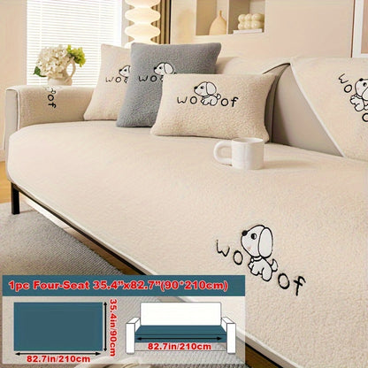 Soft Sherpa sofa cover, pet-friendly, non-slip, machine washable.