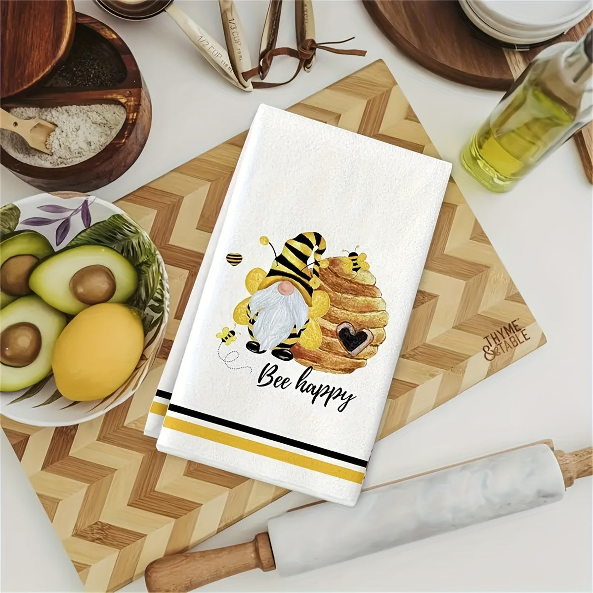 Bee Blessed Gnome Towel Set: Modern, Soft, Quick-Drying Kitchen Towels with High Absorbency