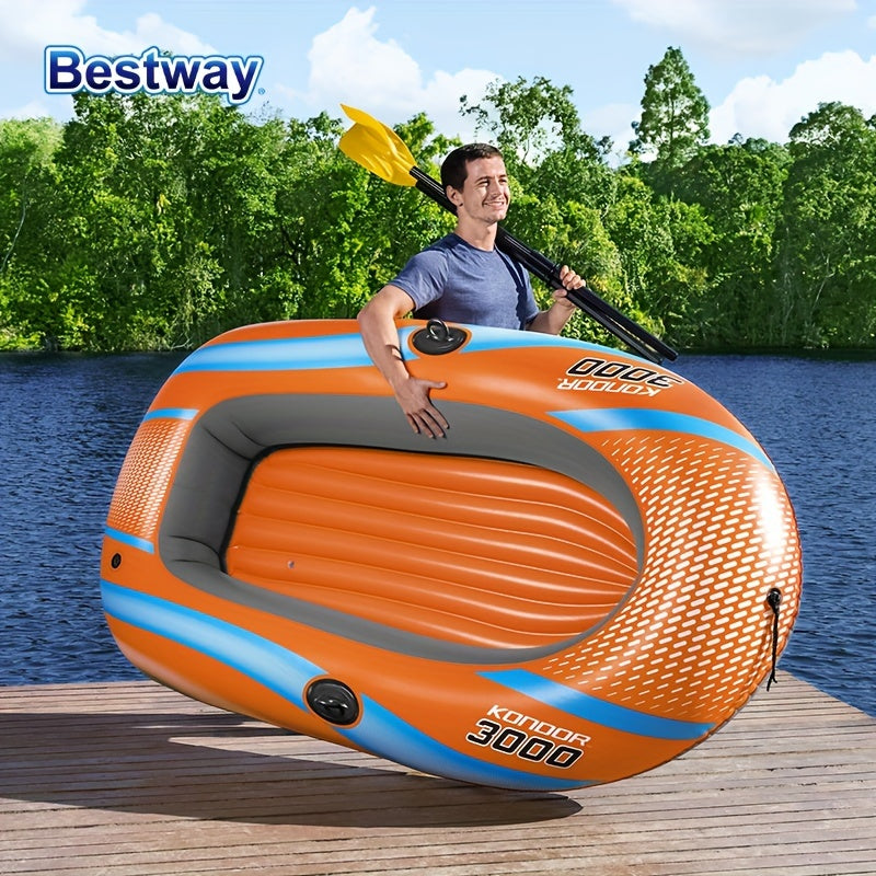 Durable inflatable kayak for 1-3 people with fast inflation system for thrilling water adventures.