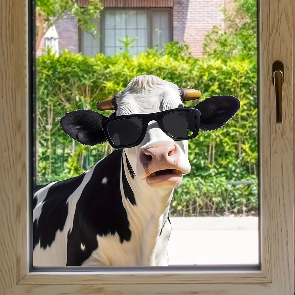 Stylish Black & White Cow Print Window Cling - Water-resistant, Easy-to-apply Animal Sticker for Living Room, Kitchen, and Home Decoration