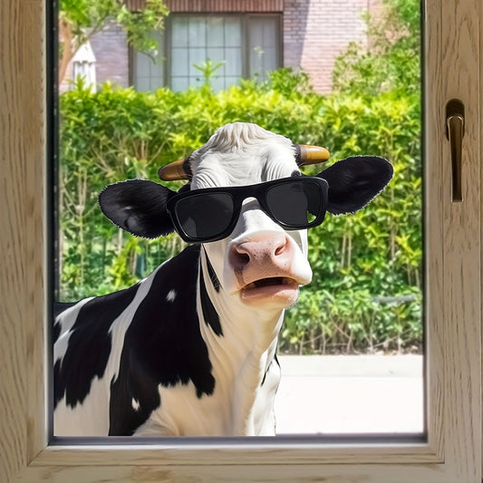 Stylish Black & White Cow Print Window Cling - Water-resistant, Easy-to-apply Animal Sticker for Living Room, Kitchen, and Home Decoration