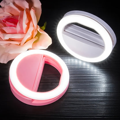 Portable LED ring light for phone to enhance face beauty during live streaming and selfies.