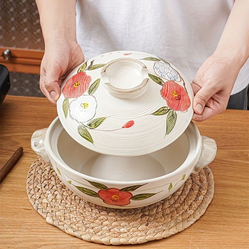 Ceramic Casserole with Japanese Influence - Designed for High Temperatures, Safe for Gas Stove Cooking at Home