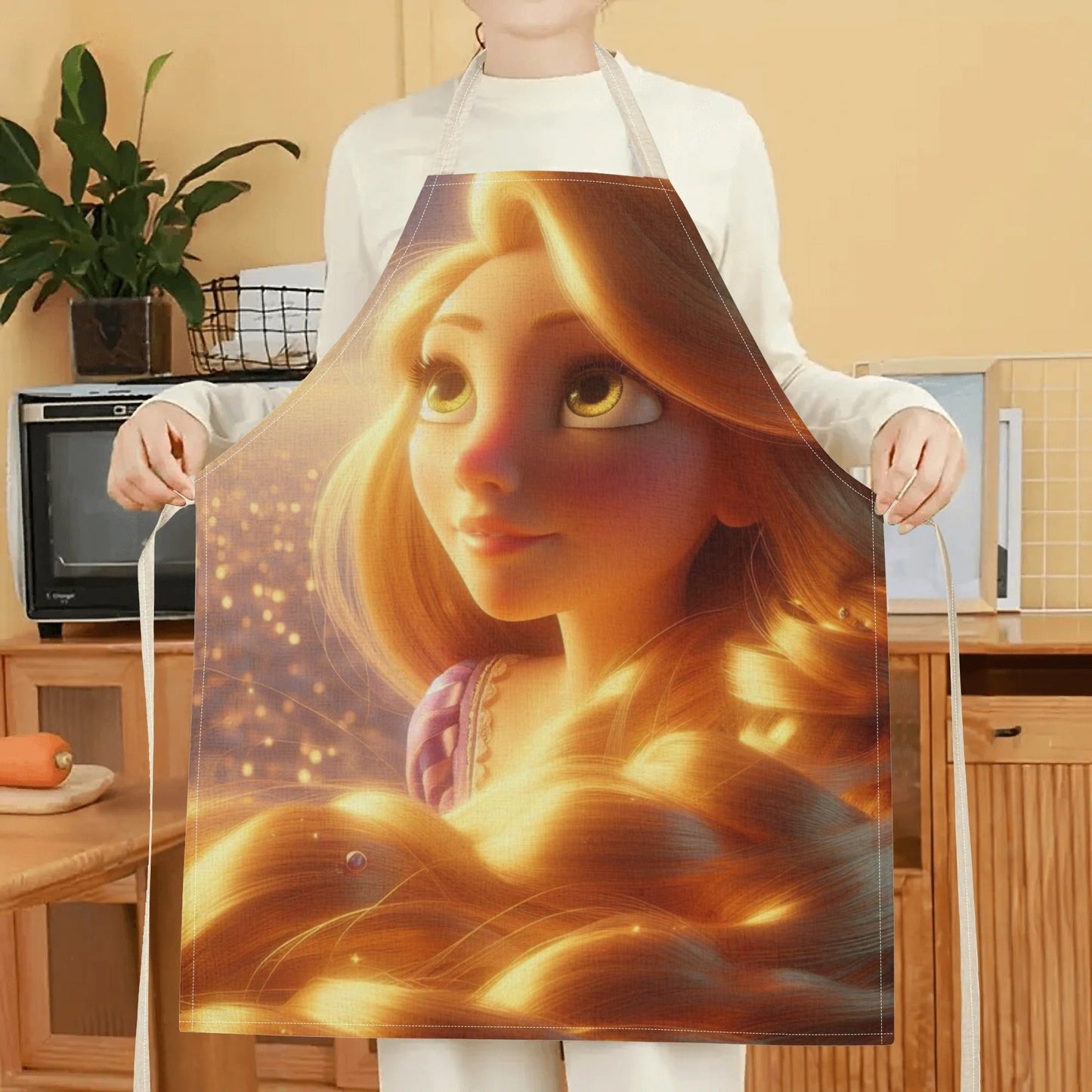 Waterproof apron featuring Disney's Elsa - iconic cartoon princess design, made from long-lasting polyester, perfect for use at home or in restaurants, cafes, and supermarkets.