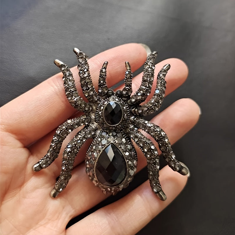 Beautiful Vintage Gothic Spider Brooch, Stunning Rhinestone Animal Pin, Elegant Halloween Corsage Accessory