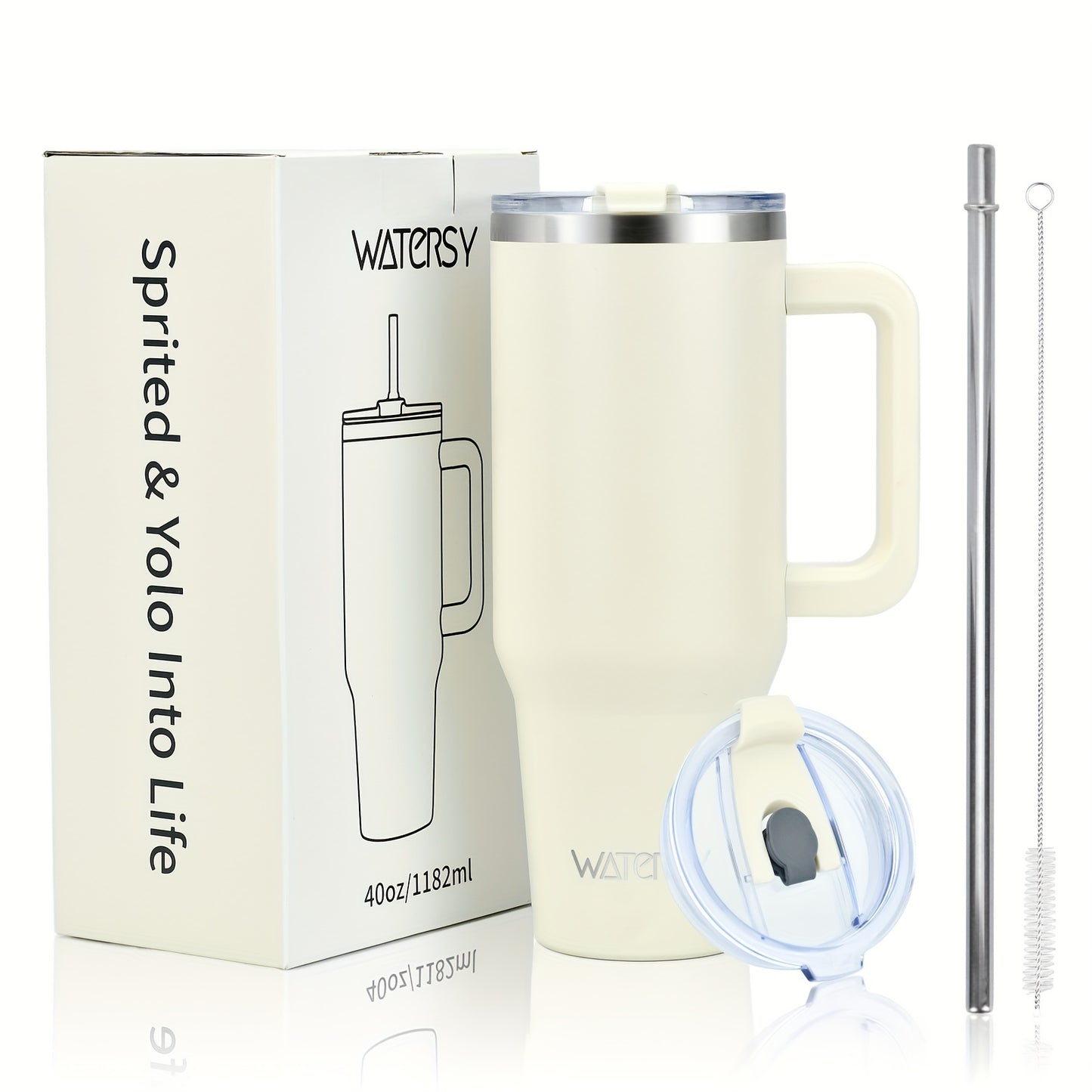 Watersy Stainless Steel Travel Mug - 30oz/40oz Insulated Coffee Tumbler with Straw Lid, Handle. Leak-Proof, Double Wall Vacuum Flask for Hot/Cold Drinks, BPA-Free, Ideal Holiday Gift.