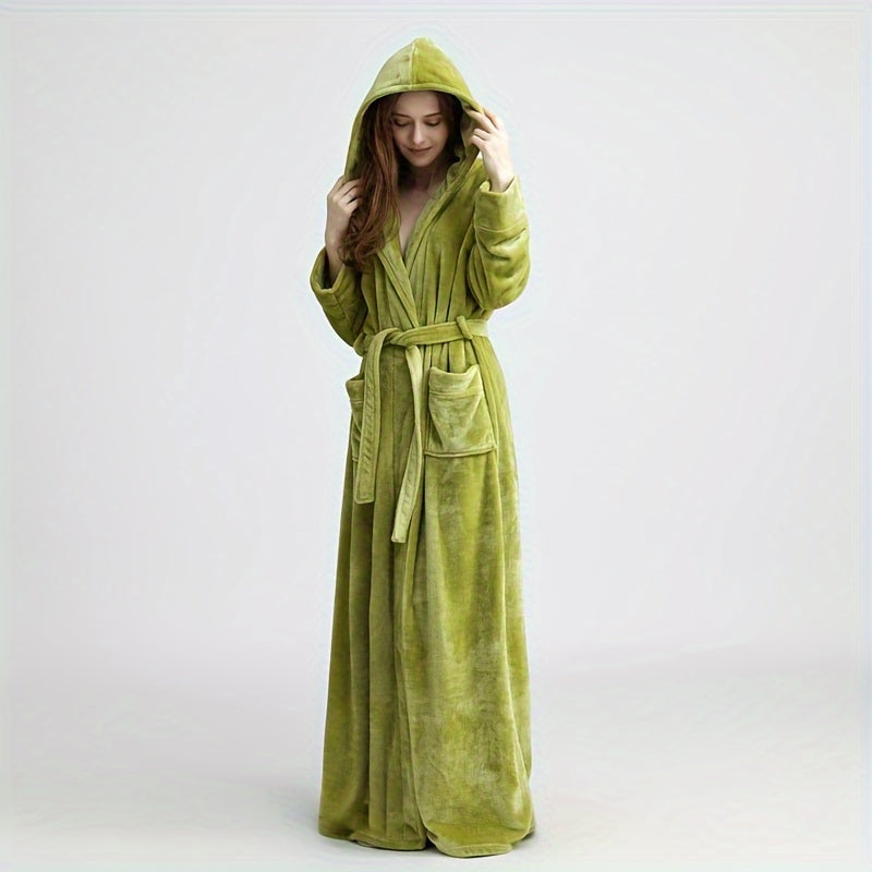 Coral Fleece Bathrobe with Long Sleeves, Couple Style, Hooded for Autumn and Winter