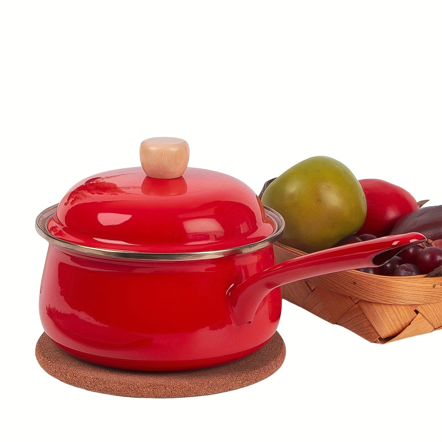 Multifunctional Enamel Pot with One Handle & Lid - Effortless Cooking and Serving with Non-Stick, Dishwasher Safe Design - Ideal for Home and Restaurant Use, Glazed Milk Pot Available in Different Colors