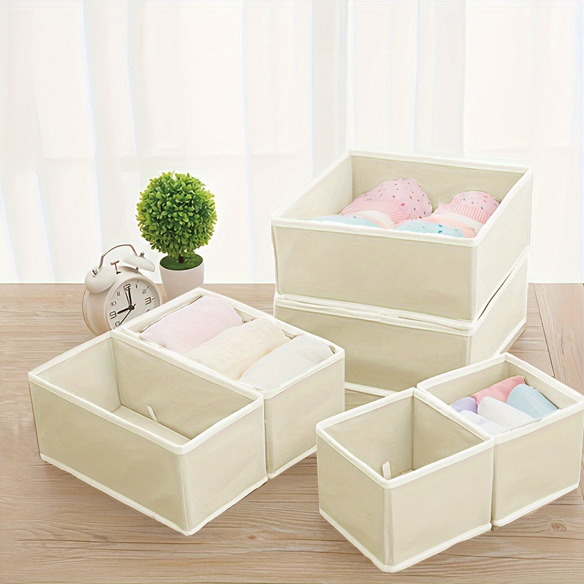 Set of 6 Polyester Non-Woven Foldable Storage Boxes designed for organizing underwear and socks in your closet or drawer. Perfect as a Halloween or Christmas gift.