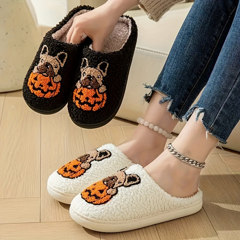 Cute Pumpkin Sandpaper Dog Pattern Slippers, Cozy and Stylish Indoor Couple's Footwear in the Warm Series.